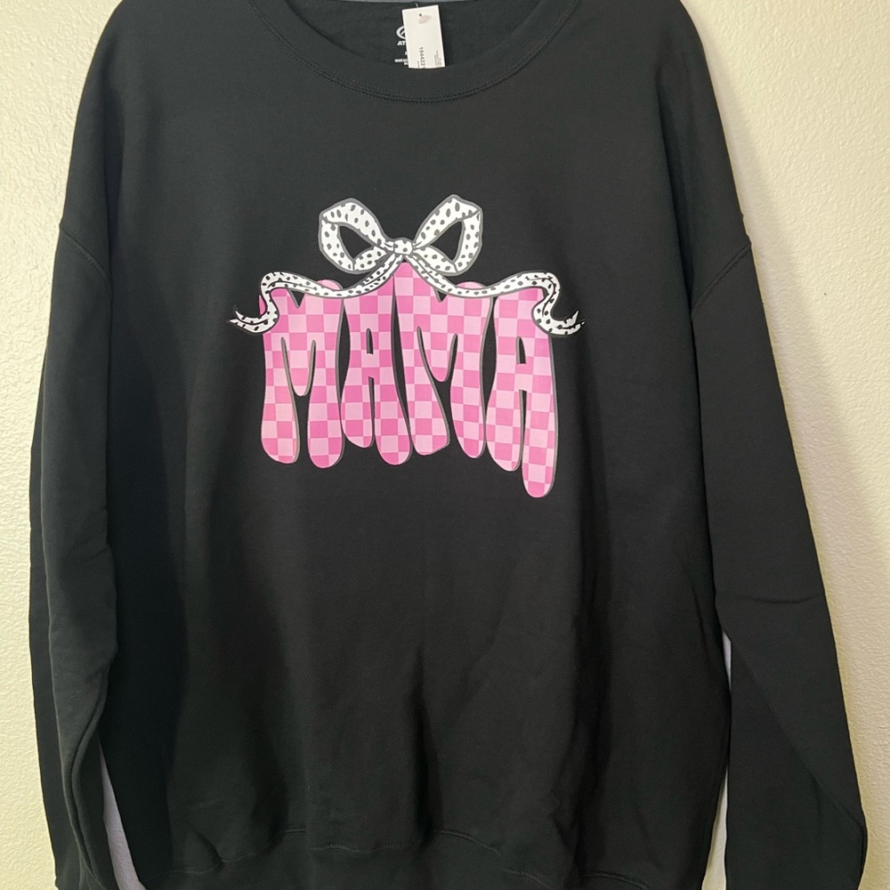 Black Sweatshirt with Pink Checker Mama Graphic